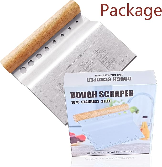 ALLTOP Dough Bench Scraper/Cutter/Chopper, 1 Pack | Stainless Steel Blade, Herb Stripper, Scale Ruler, Leaf Remover