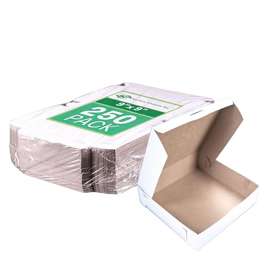 Southern Champion Tray 0953 Premium Clay-Coated Kraft Paperboard White Non-Window Lock Corner Bakery Box, 9" Length x 9" Width x 2.5" Height (Case of 250)