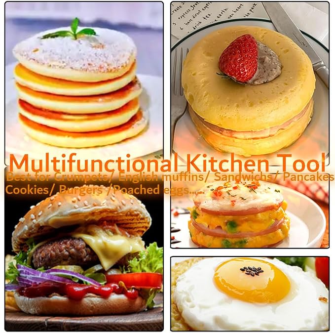 DATANYA 8Pack 4 Inch English Muffin Rings, Stainless Steel Double Rolled Tart Rings, Round Metal Cooking Pastry Ring Molds for Baking