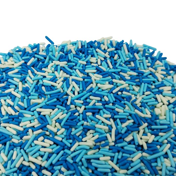 Homankit Blue White Jimmies Sprinkles Edible Sprinkle Candy Soft Jimmies Toppings for Ice Cream, Cupcake, Cake, Cookie, Dessert Decorating 2.75 Ounces