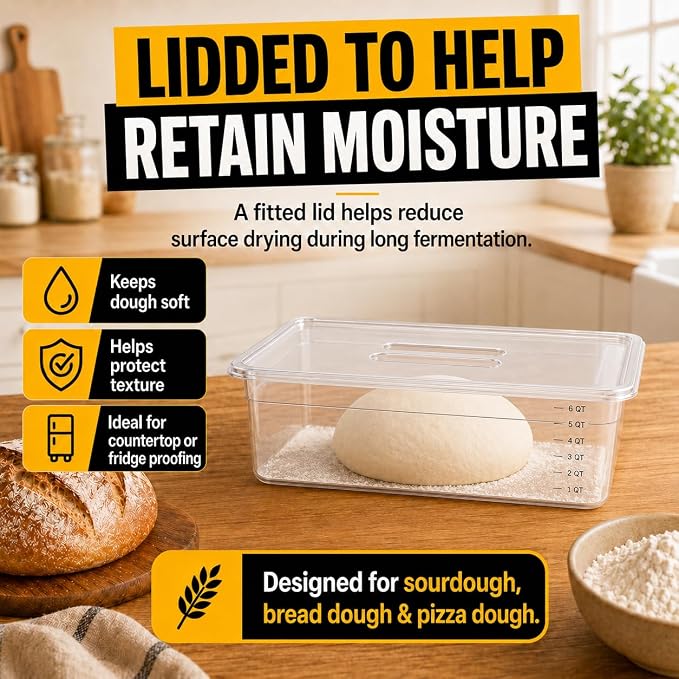 Sourdough Proofing Containers, 2 Pack 6QT Clear Dough Rising Boxes with Lids, Stackable Bulk Fermentation Containers for Bread Baking, Sourdough & Pizza Dough