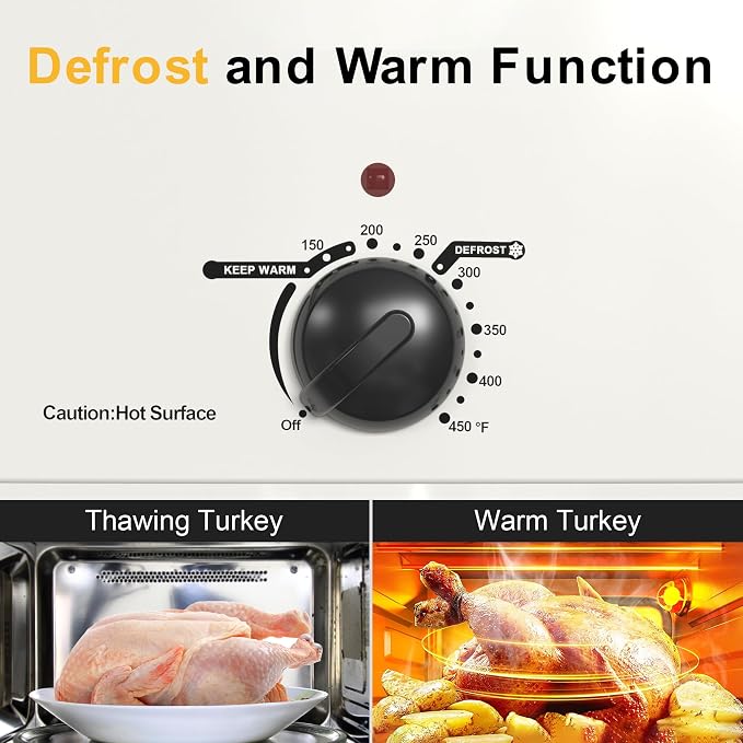Sunvivi Roaster Oven, Electric Roaster Oven with Self-Basting Lid, 24lb 20-Quart Turkey Roaster with Unique Defrost/Warm Function, Large Roaster with Removable Pan & Rack, Stainless Steel, White