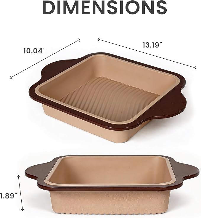 Nonstick Silicone Brownie Pan with Handles, Square Baking Pan for Brownies, Cake, Bread, Lasagna and Casserole, BPA Free, Easy Release and Easy Clean