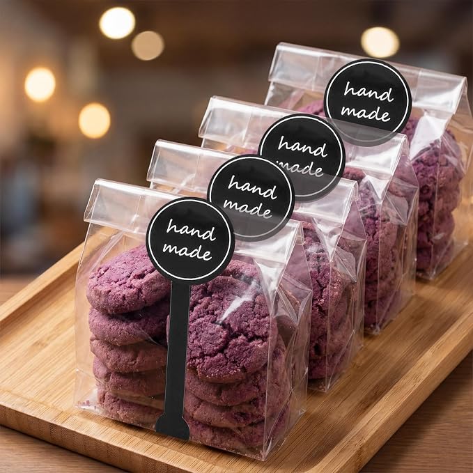 300Pcs Black Handmade Cake Stickers for Baked Goods Baking Seal Labels Lollipop Sealing Stickers for Pastry Food Hand Made Sticker Bakery Labels for Cookie Bread Cheesecake Packaging