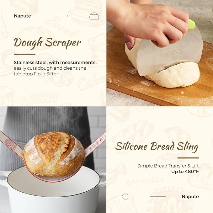 Sourdough Starter Kit, 9PCS Sourdough Breads Baking Supplies, Silicone Banneton Bread Proofing Basket Set with 9" Round & 10" Val, Bread Sling, Whisk, Bread Lame, Sour Dough Baking Tools