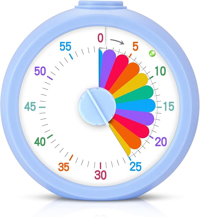 Mwellewm Visual Timer for Kids, 60 Minute Time Digital Pomodoro Timer Countdown with Silent Pause Function for Classroom Kitchen Study Cooking Meetings ADHD Rainbow Pattern(Circle Blue)