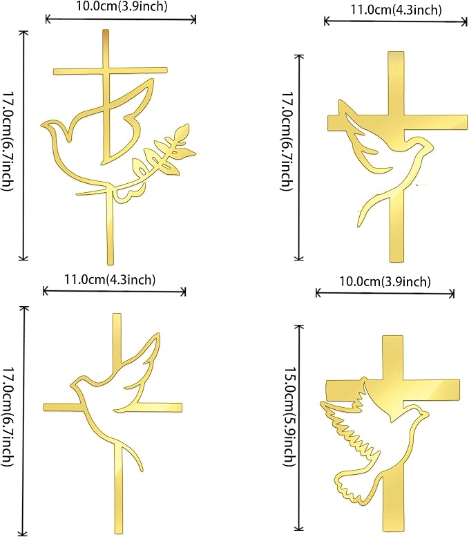 4 Pack Acrylic Baptism Cake Topper Mirror Acrylic Gold Dove Cross Cupcake Toppers First Communion Cake Decorations for Baby Shower Birthday Christian Party Decorations