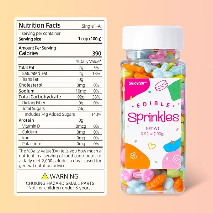 Edible Bunny & Carrot Sprinkles for Cake Decorations, 3.52oz Easter Sprinkles for Cupcakes Topper Baking Cookies Easter Spring Party Supplies Birthday Celebrations
