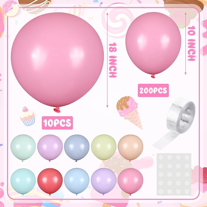 Ice Cream Balloon Decoration Kit 122 Pcs Macaron Party Supplies Ice Cream Sign 10" 18" Macaron Balloons Double-hole Balloon Chain Adhesive Dots for Summer Birthday Theme DIY Party Supplies