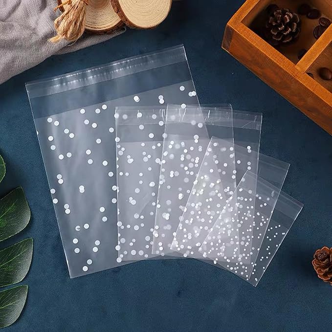 Morepack Self Sealing Cellophane Bags,200 Pcs Clear Cookie Bags Resealable Cellophane Bag for Packaging Bakery,Favors, (4"x4", No Stickers, Bows)