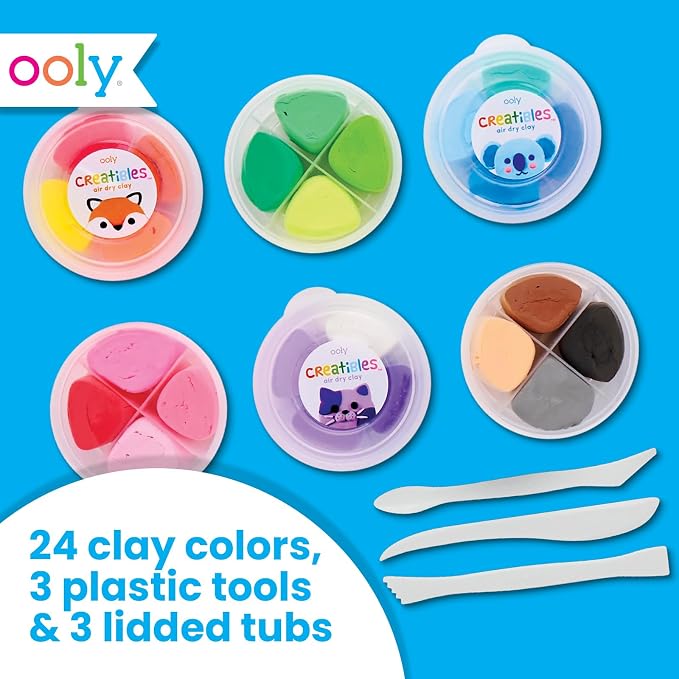 Ooly Air Dry Clay for Kids, 24 Colors Modeling Clay with 3 Shaping Tools, Play Dough Gifts for Kids, Craft Supplies - Creatibles