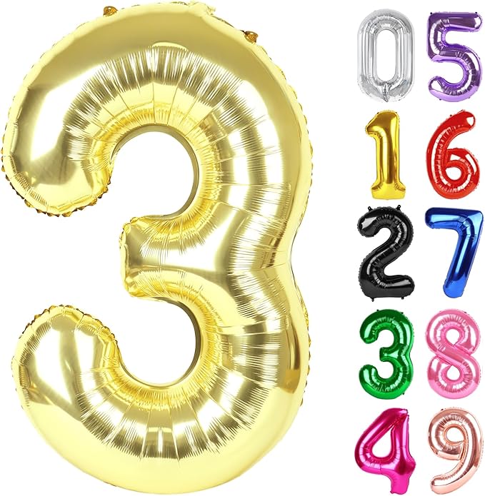 Light Gold Number 3 Balloon 40 Inch, 3rd Birthday Celebration Supplies for Girls Boys Women Men, 3 Balloon for Girls Boys Theme Party
