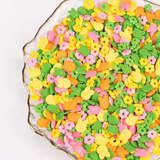 Twisweet Bunny Flower Sprinkles 4.6oz, Edible Sugar Sprinkles for Cake Decorating, Pastel Rabbit Flower Confetti Mix, Cute Cupcake Toppers for Kids Birthday, Baby Shower, Garden Tea Party, Cookies