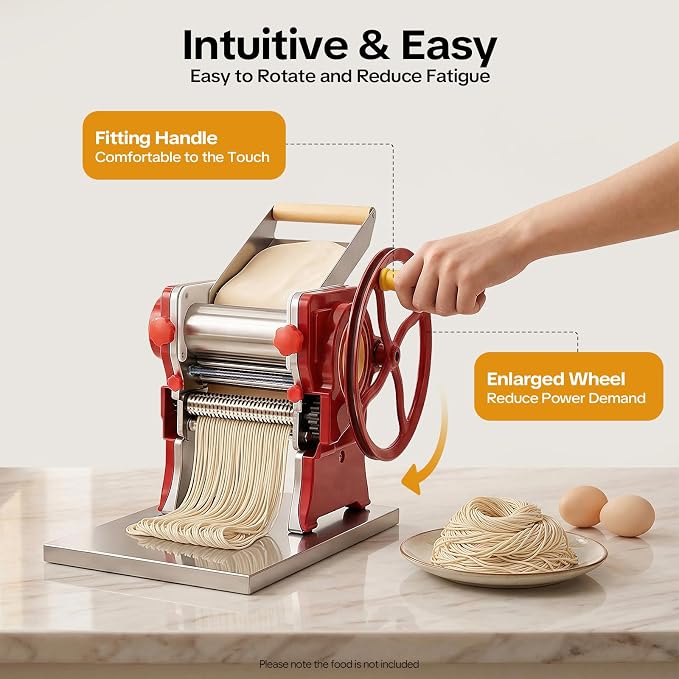Manual Noodle Machine, Commercial Pasta Maker, Dough Sheeter Machine, Adjustable Thickness 0.5-5mm, Dough Roller Machine, Spaghetti Dough Machine for Home