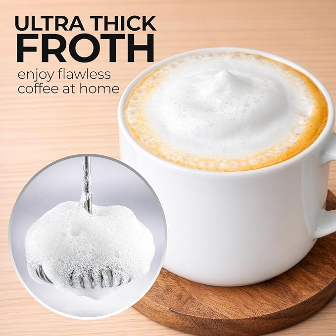 Zulay Kitchen Rechargeable Milk Frother Handheld - Frother Wand, Drink Mixer, Electric Whisk Frother, for Cappuccinos, Matcha & Protein Powder - Ultra Metal 3 Whisk, 1800mAh Black