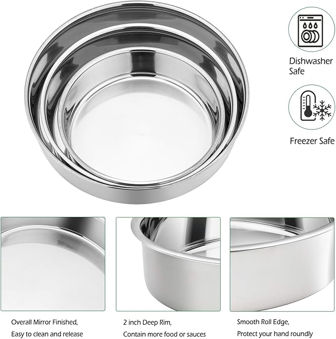 P&P CHEF Cake Pan Set of 3, 8" + 9.5" + 11" Round Baking Layer Tier Cake Pans Tins, Stainless Steel Bakeware for Birthday Weeding, Heavy Duty & Non Toxic, Mirror Finish & Dishwasher Safe