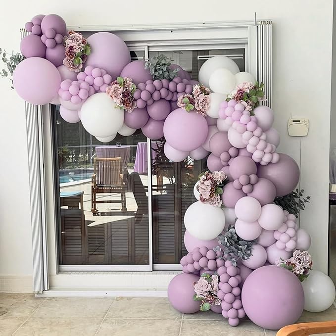 120pcs Dusty Purple Balloons 18 12 10 5 inch Purple Balloons Different Sizes Balloon Arch Kit for Boho Bridal Baby Shower Wedding Birthday Party Decorations