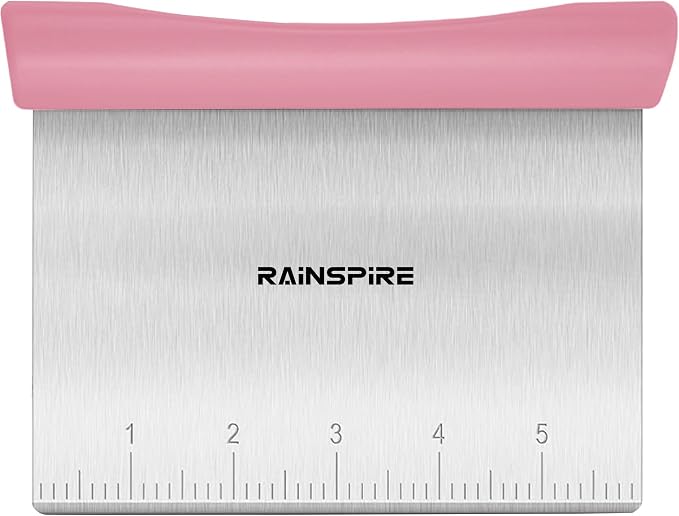 Upgraded 304 Stainless Steel Multi-Purpose Bench Scraper with Measurement Marks, Dishwasher Safe, Dough Cutter for Pizza, Bread and Cookie Dough Vegetable Chopper, Baking Supplies, Pink