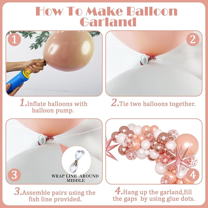 Rose Gold Balloon Arch Kit Garland, Rose Gold Birthday Decorations for Women Girls Birthday Baby Shower Bridal Shower Bachelorette Wedding Party Decorations
