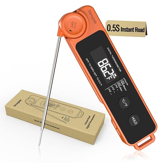0.5 Sec Instant Read Meat Thermometer for Cooking, Ultra-Fast Digital Food Thermometer with Backlight, ±0.5°F Accuracy, IP67 Waterproof，Auto-Rotate/On/Off–Perfect for Grilling, BBQ, Smoker-Tangerine