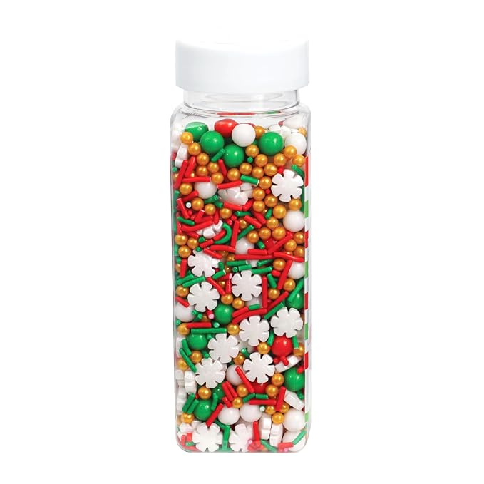 Red, White, Gold and Green Pearls and Snowflakes Sprinkles Mix 4.4 oz, Christmas Sprinkles For Cake Decorating, Baking, Ice Cream & More, The Hampton Candy Company