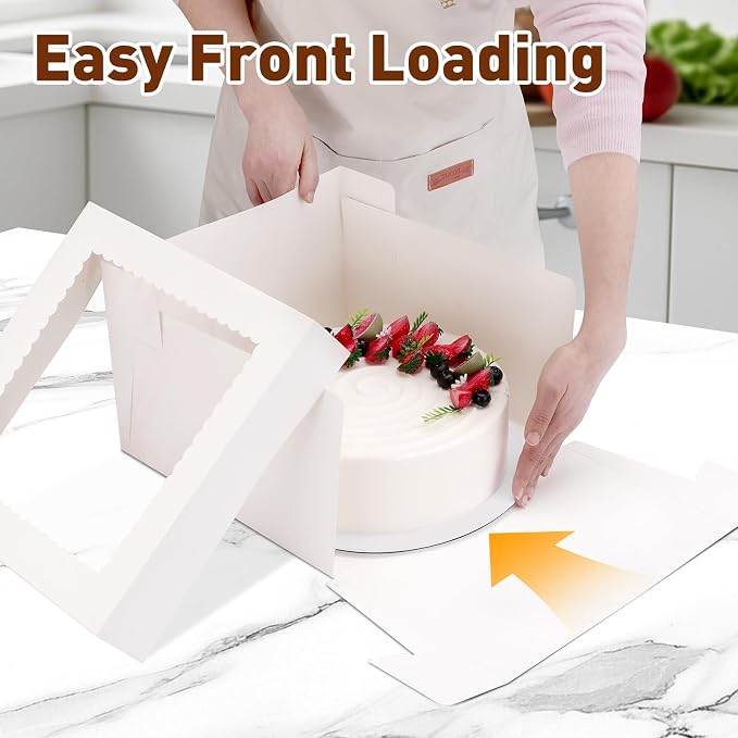 NEOACT 6 Pack Cake Boxes with Cake Boards,12x12x8 Inch White Bakery Boxes with Windown,Disposable Cakes Transport Container, Tall Cake Carrier Holder for Cakes, Pie, Cupcakes, Pastry