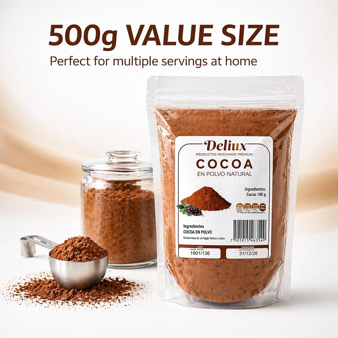 Deliux Cocoa Powder Cacao En Polvo 100% Natural Oaxaca Artisanal 500g Unsweetened Mexican Cocoa