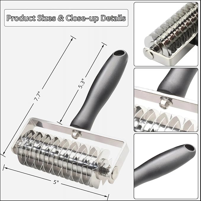 AMPSEVEN Pastry Lattice Roller Cutter - Professional Stainless Steel Dough Lattice for Pie Pizza Bread, beef wellington, Pastry Crust Roller Cutter