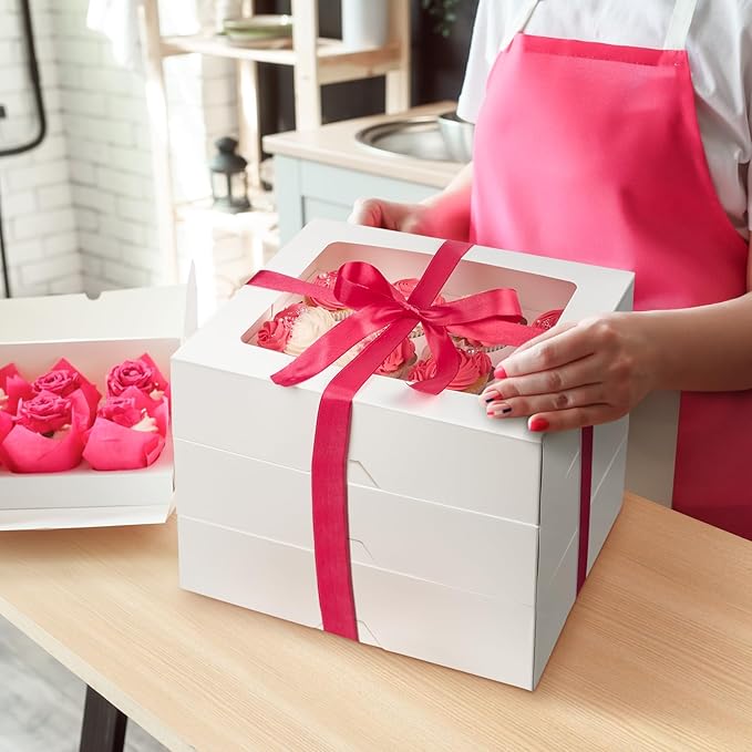ZORRITA 12 Count Cupcake Boxes, 8 Pack, White | Auto-Popup, With Window & Inserts, Cupcake Carrier Containers, Fits Dozen Cupcakes Muffins