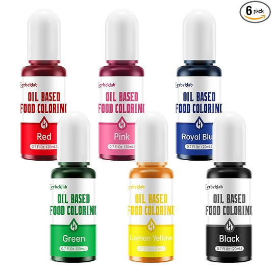 Oil Based Food Coloring for Chocolate 6 Colors x 20 ml Concentrated Oil Food Dye for Melting Chocolate Candy Melts Cake Pops Strawberries