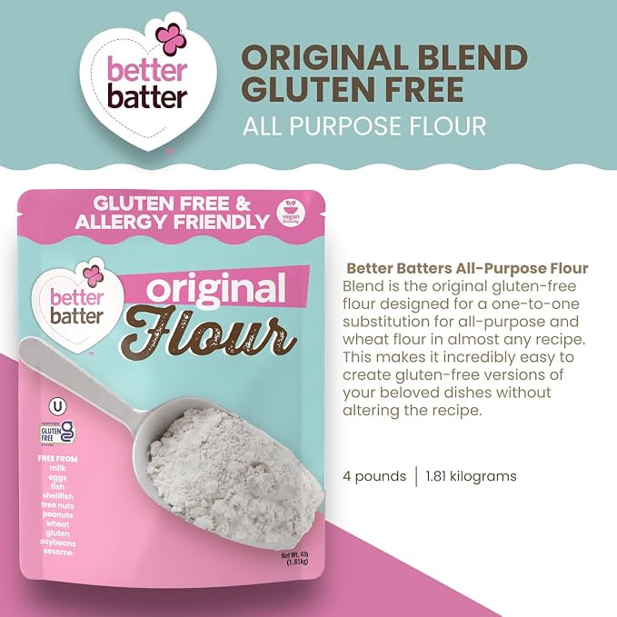 Better Batter Gluten Free Flour - Award Winning Nutritious, Vegan, Allergen Free, & Kosher - Cup for Cup Alternative All-Purpose Baking, Organic, Non-GMO, 25 lbs