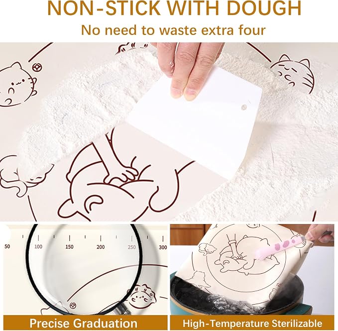 27x19" Silicone Pastry Mat with Cute Cat Design, Non-Slip & Reusable Dough Rolling Mat with Measurements, Extra Large Baking Mat for Kneading Bread, Pizza, Cookies, and More