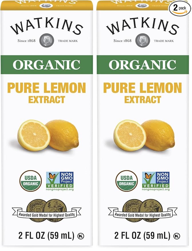 Watkins Organic Pure Lemon Extract, Non-GMO, Kosher, 2 oz. Bottle, 1-Pack (Pack of 2)