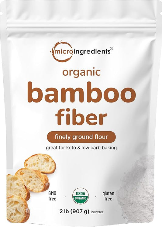 Organic Bamboo Fiber Powder, 2lbs | Keto Flour for Low-Carb Baking & Cooking | Low Calorie Flour | Rich in Silica, Prebiotics, & Minerals | Non-GMO, Keto Friendly, Gluten Free