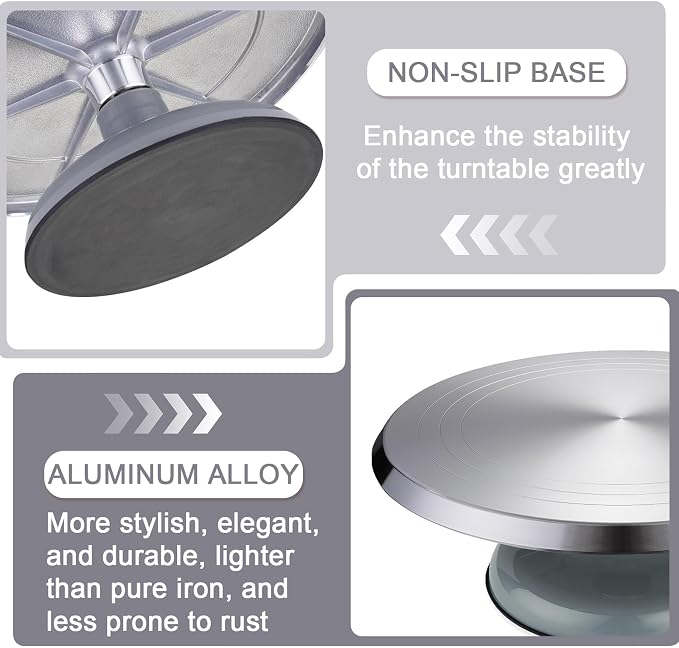 LEOLIO Large 10'' Heavy Duty Sculpting Wheel, Premium Aluminium Alloy Turntable with Double Ball Bearing for Cake Decorating, Painting, Pottery, Ceramics Artists and Displaying Items (Grey)