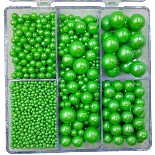 Edible Green Pearl Sprinkles for Cake Decorating, Mixing 4 Sizes Green Sugar Cupcake, Ice Cream, Donuts, Macaron Toppings Supplies 90g/ 3.17oz