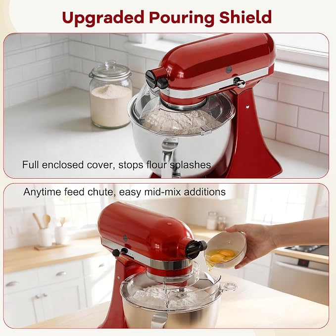 Pouring Shield for KitchenAid Tilt Head 4.5-5QT Stainless Steel Bowls Only, Upgraded Foldable Splash Guard Stand Mixer Accessories, kitchen aid Accessories and Attachments (Gray)