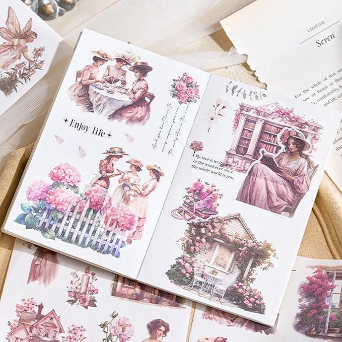 Seek Dreams Theme Sticker Scrapbooking Supplies for Junk Journal, 50 Sheets Washi Stickers - Vintage Journaling Stickers