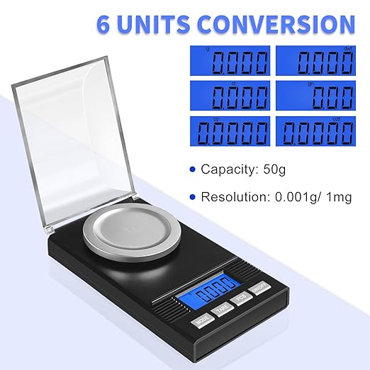 Fuzion Milligram Scale 50g/0.001g, Powder Scale 6-in-1 Kit | Includes Soft Carry Bag, 50g Calibration Weight, Battery, Digital Milligram Scale for Capsule Filling, Supplement, Reloading