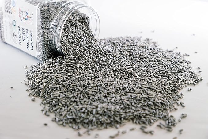 SHIMMER PEARLIZED SILVER SPRINKLES-Dairy Free,Gluten Free,Egg Free,Vegan,Soy Free,Nuts Free,Kosher,Large,Bulk Candy,Cupcake,Cookies And Cake Topper,Jimmies,Baking,Decorating