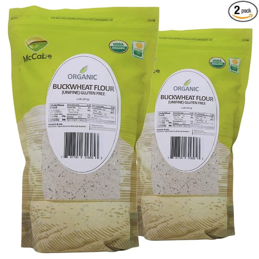 McCabe Organic Buckwheat Flour - Buckwheat Flour Organic | Rich with Fiber & Minerals | USDA and CCOF Certified | Packed in USA | 2Lbs (Pack of 2)