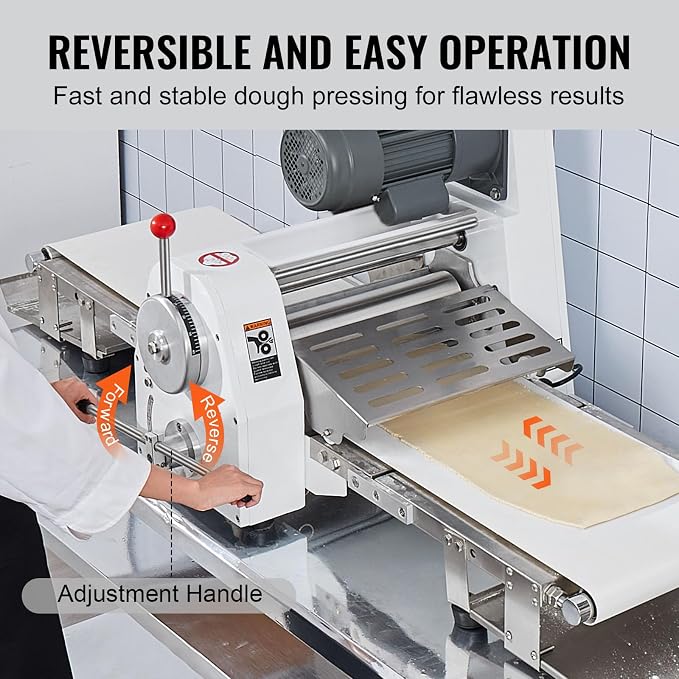 VEVOR Commercial Dough Sheeter Machine, 19.7-Inch Reversible Puff Pastry Sheeter and Fondant Roller, Electric Dough Roller 0-1.4" Adjustable Thickness, Folding Dough Sheeter for Bakeries, Pastries