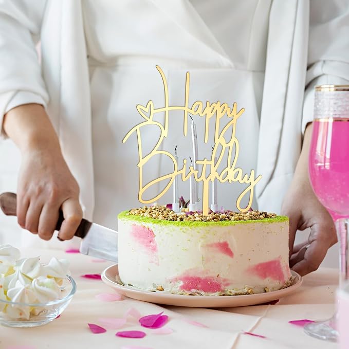 2pcs Happy Birthday Cake Toppers Glod Happy Birthday Cake Decorations Birthdays Decorations Birthdays Cakes Supplies for Celebrating Anniversary Party