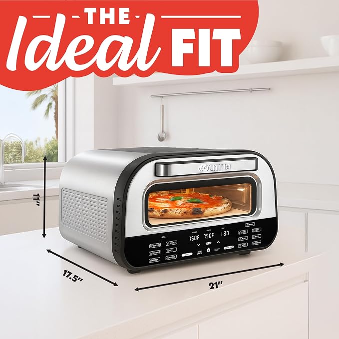 Gourmia Electric Indoor Pizza Oven – Countertop Air Fryer Toaster Oven Combo with 6 Pizza Presets, 7 Cooking Functions, Air Fry, Broil & Bake, Includes Cordierite Pizza Stone, Stainless Steel