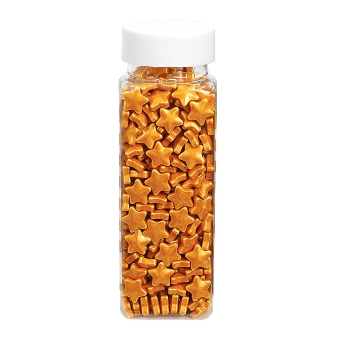 Gold Star Sprinkles Candy 4.4 oz, Star Sprinkles Edible For Cake Decorating, Baking, Ice Cream & More, The Hampton Candy Company