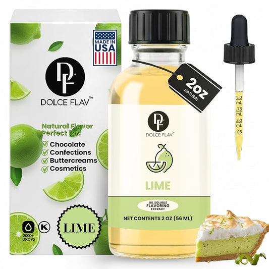 Dolce Flav Natural Lime Extract – 2 Ounce Oil-Soluble Kosher, Sugar-Free, Concentrated Citrus Lime Flavor for Candy, Chocolates & Desserts, Includes Measured Dropper