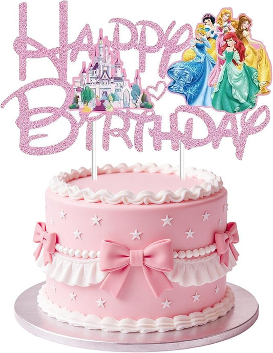 Glitter Princess Cake Topper, Cute Happy Birthday Cake Topper, Birthday Party Supplies, Princess Themed Party Decorations for Girls