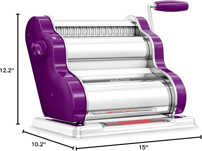 PASTALINDAClassic 200 Pasta Maker Machine, 20 cm Wide Rollers, 9 Thickness Positions, 2 Cutting Positions, Stainless Steel. Includes Reinforced Hand Crank And Two Clamps