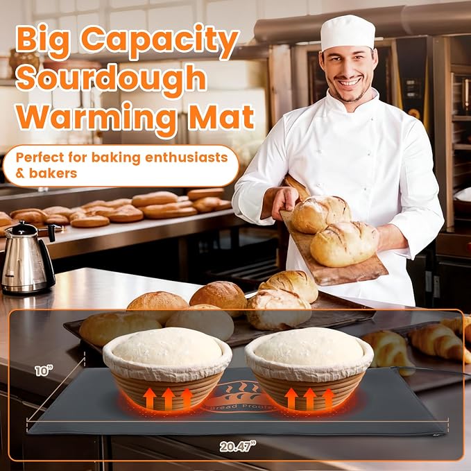 Bread Riser Dough Heating Mat - 10" x 20.47" XL Sourdough Heating Mat, 59°F - 140°F Adjustable Dough Riser Heat Pad for Sourdough Starter, Bread Proofer Warming Pat
