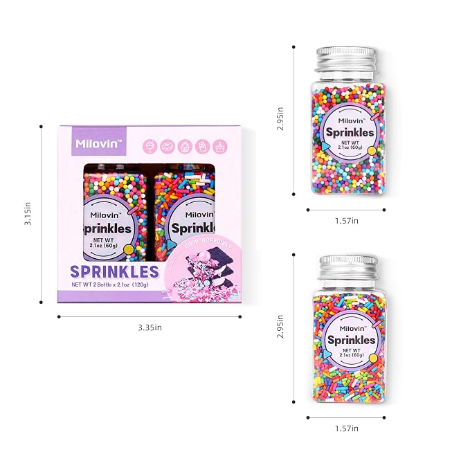 Rainbow Sprinkles, Confetti Sprinkles Bulk, Rainbow Sprinkles for Cake Decorating, Chocolate, Cupcake, Baking Sprinkles, and Ice Cream Toppings. (120g/4.2oz)